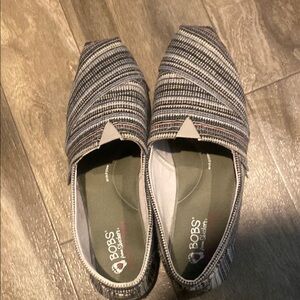 Skechers BOBS Women's Striped Slip-On Flats - Black and White